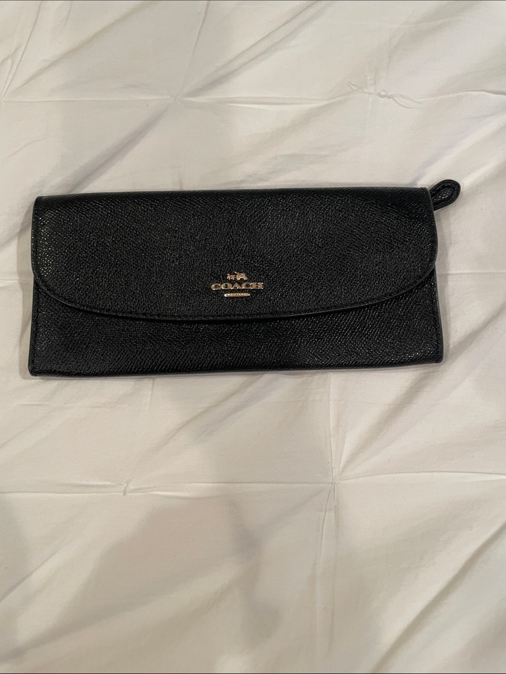 Coach Black Saffiano Continental Wallet with Gold Emblem